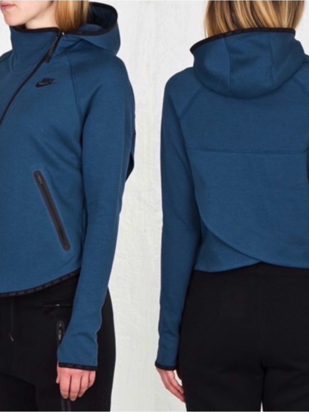 Nike Sportswear Tech Fleece Cape Asymmetric Zip Hoodie Womens L Teal Streetwear
